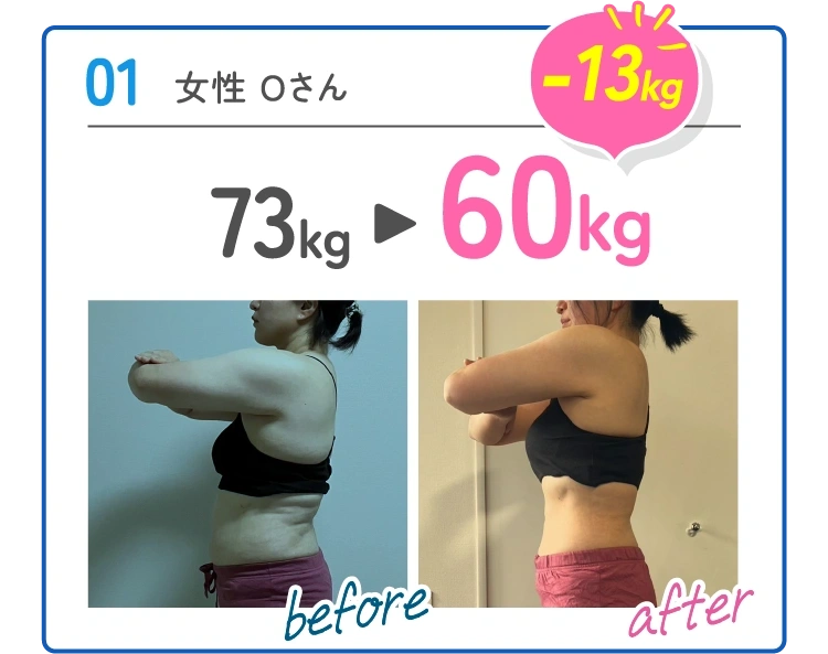 01 女性 Oさん -13kg 73kg→60kg
