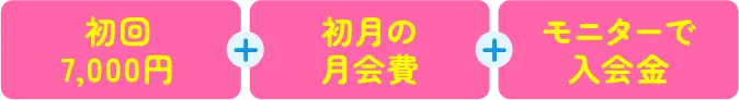 初回7,000円+初月の月会費+モニターで入会金