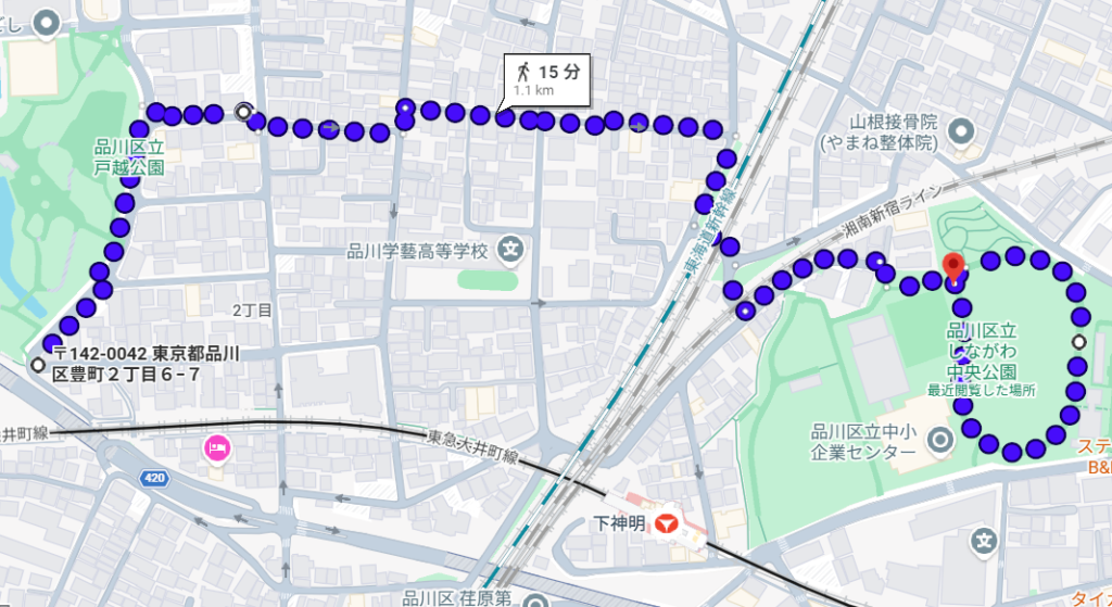 【中級】戸越公園～しながわ中央公園 往復コース
